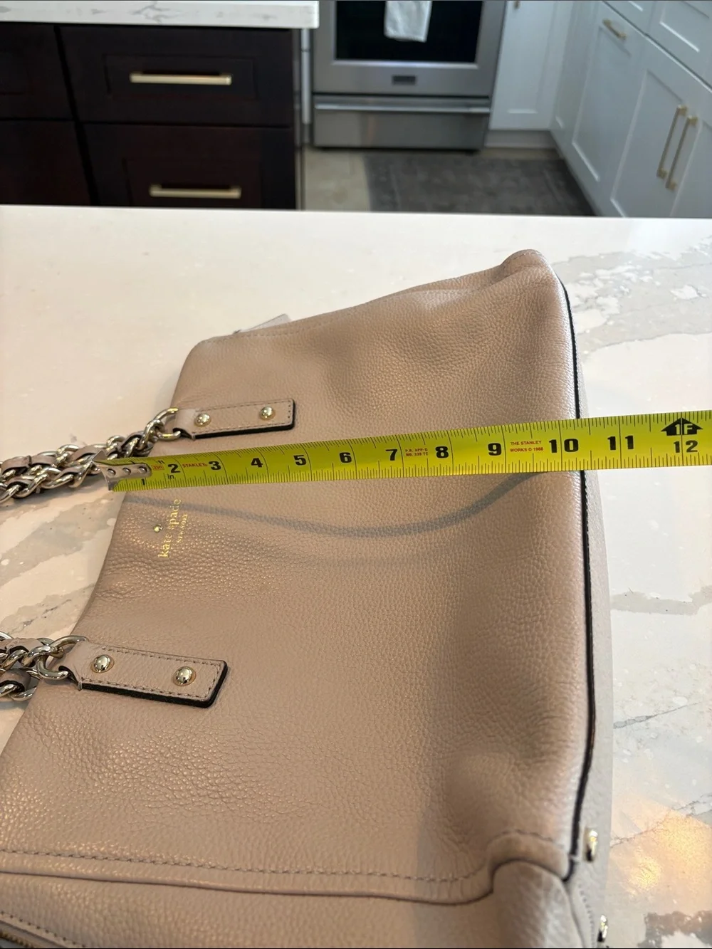 kate spade Pebbled Leather Tote in Light Gray with Gold Hardware